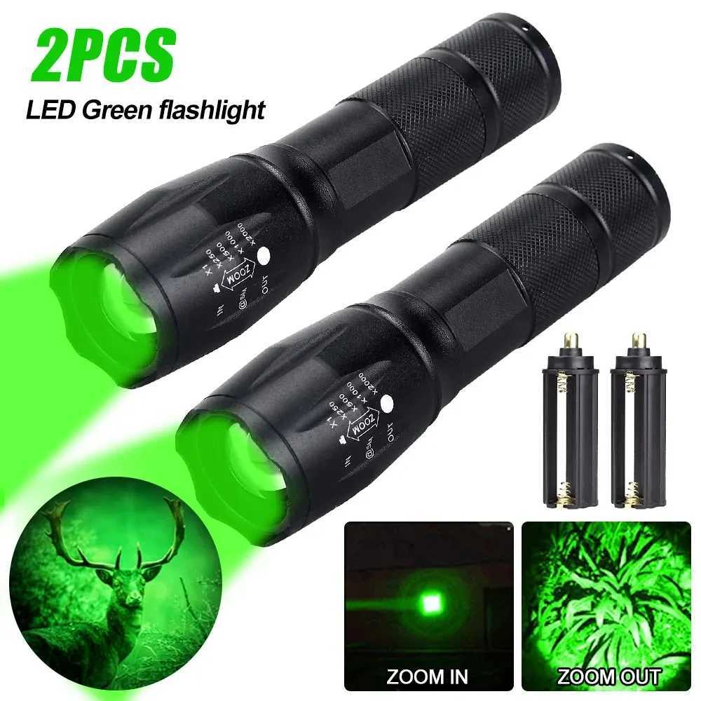 Tactical Hunting Flashlight Red/Green Light Zoomable LED Torch USB Rechargeable 5 Modes Lamp for Outdoor Camping HikingW251106