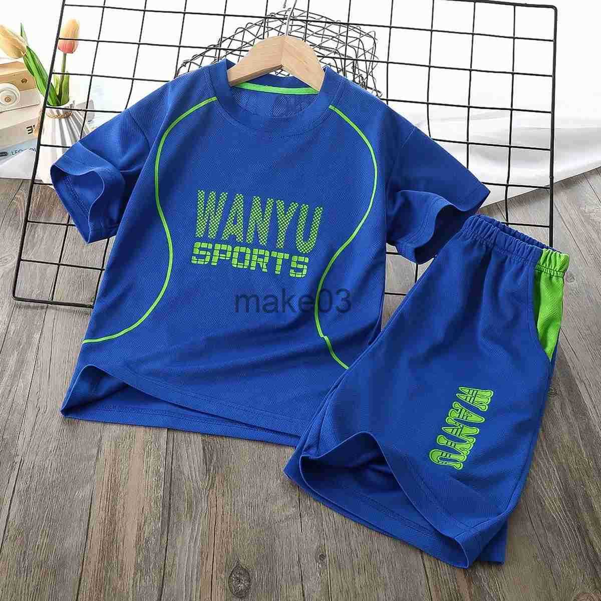 Childrens tennis track and field suit summer short sleeved two-piece 4y-12y childrens sports set boys T-shirt+shorts J250403