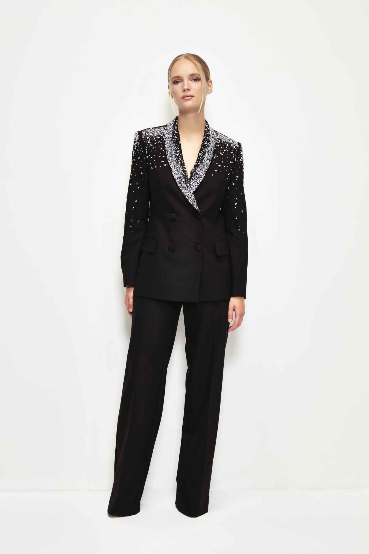 Fashion Style Mother Suits Shawl Lapel Diamonds Beaded Women Business Blazer Double Breasted Jacket Pants Business Wear Ladies Suit Customized High Qu