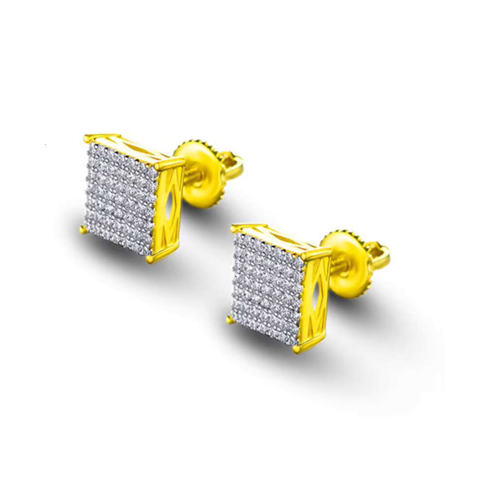 Wholesale Hip Hop 18K Gold Plated Iced Out Cubic Zirconia 925 Sterling Silver Screw Back Square Stud Earrings for Men Women