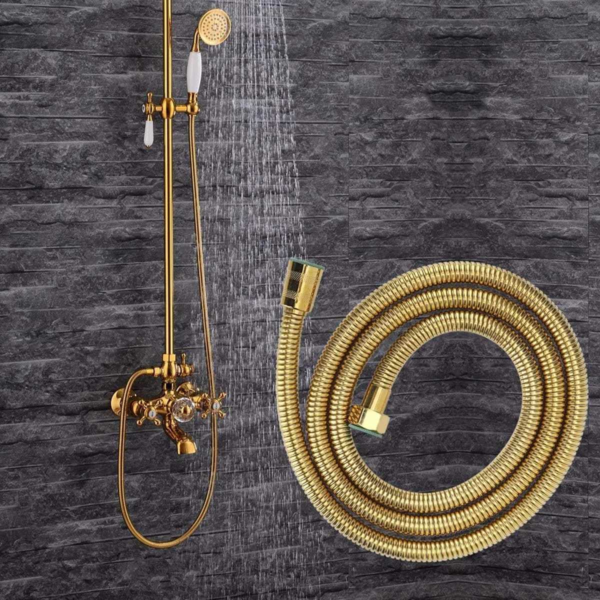 Gold Shower Hose Stainless Steel Material Double Buckle Design Handheld Shower Hose Suitable for Most Bathro Showers Y251107