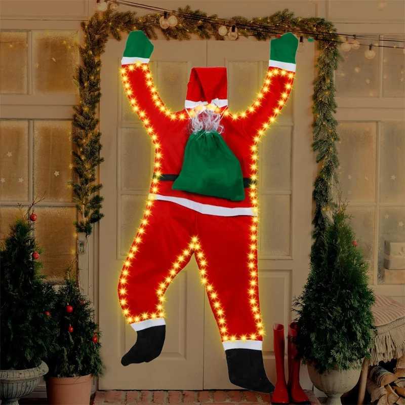 Hanging Santa Claus Outdoor Christmas Decorations Life Size Climbing Santa with Solar Lights for Xmas Window Balcony Roof Decor W251107