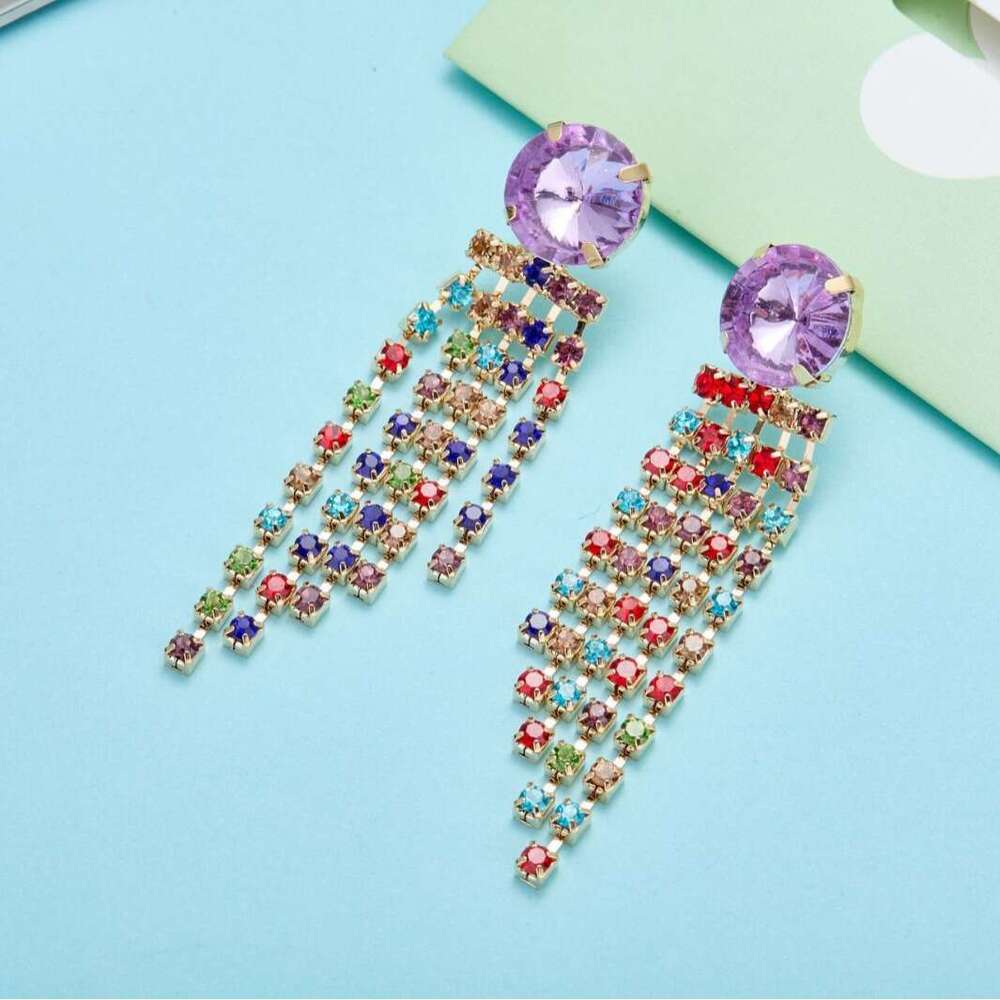 Fresh and Sweet Natural Camellia Wave Tassel Shaped Mixed Color Water Dia Earpin Earrings in Light Purple