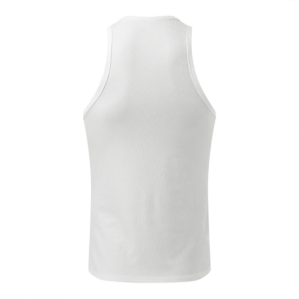 Mens sexy hollow transparent vest sleeveless tight fitting vest summer retro party T-shirt irregular button decoration T-shirt 250403