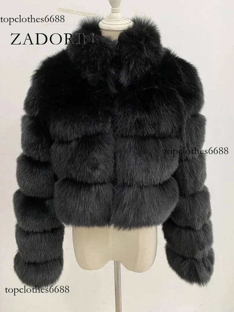 ZADORIN New Fashion Short Winter Fox Coat Woman Stand Collar Thick Warm Furry Jacket Faux Fur Cropped Top