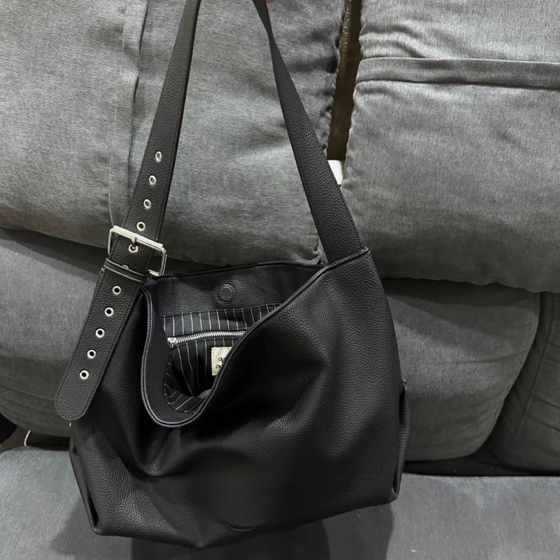 Large Capacity Lychee Pattern Leather Hobo Stray Bag - Messenger Tote Style