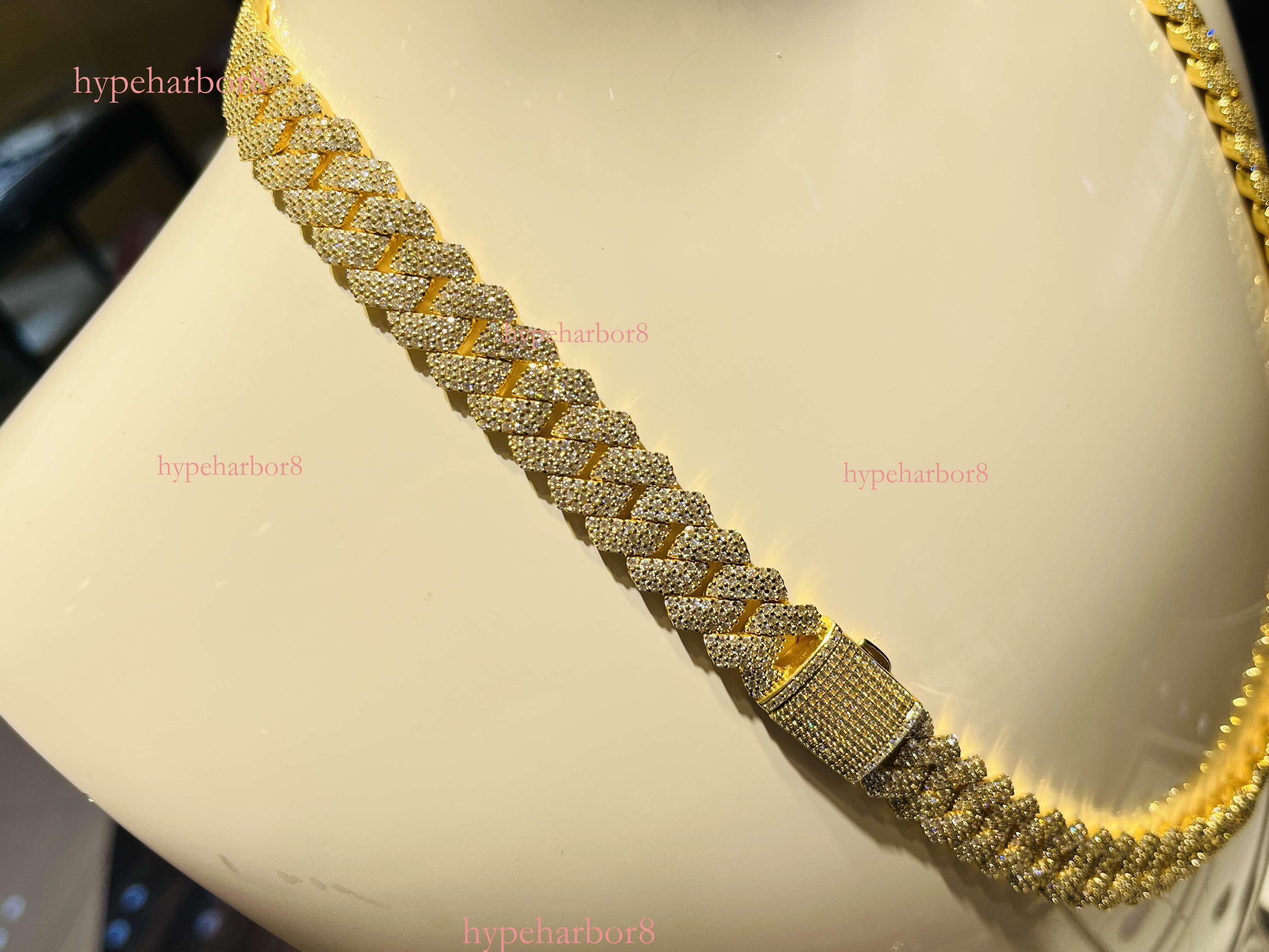 Cuban Chain Necklace Yellow Lab Dia Moissanite Trendy Unisex Gold Rhodium Plated Great Gift Idea