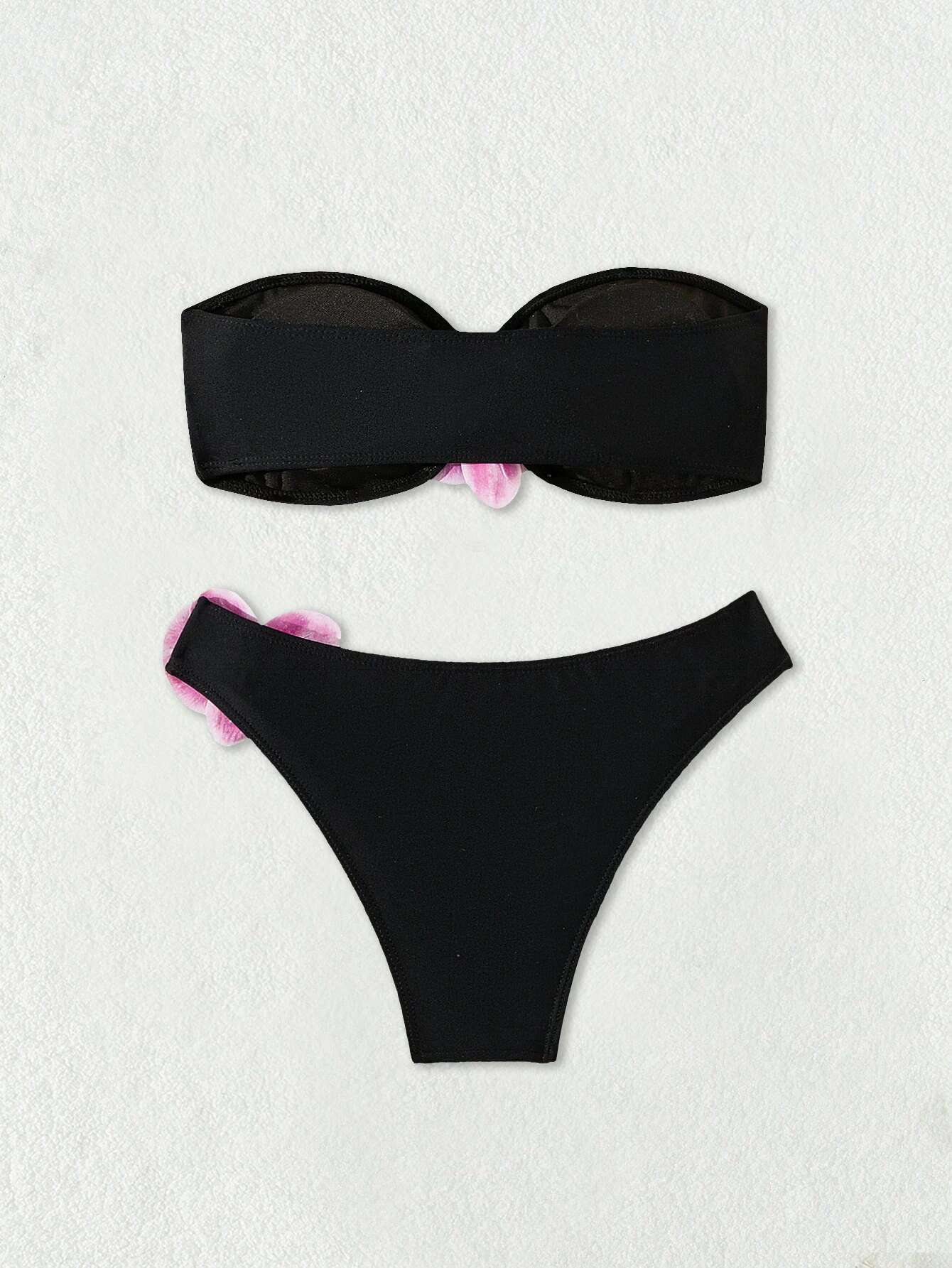 Dongdumaoyi Sexy Black D Floral Designer Bikinis Sets Women Bandeau Push Up High Waist Swimwear Summer Bathing Suit Two Piece Swimsuit