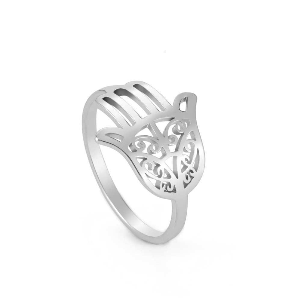 Top Source Fashion Hollow Carving Palm Ring Trendy Men's and Women's Stainless Steel Rings