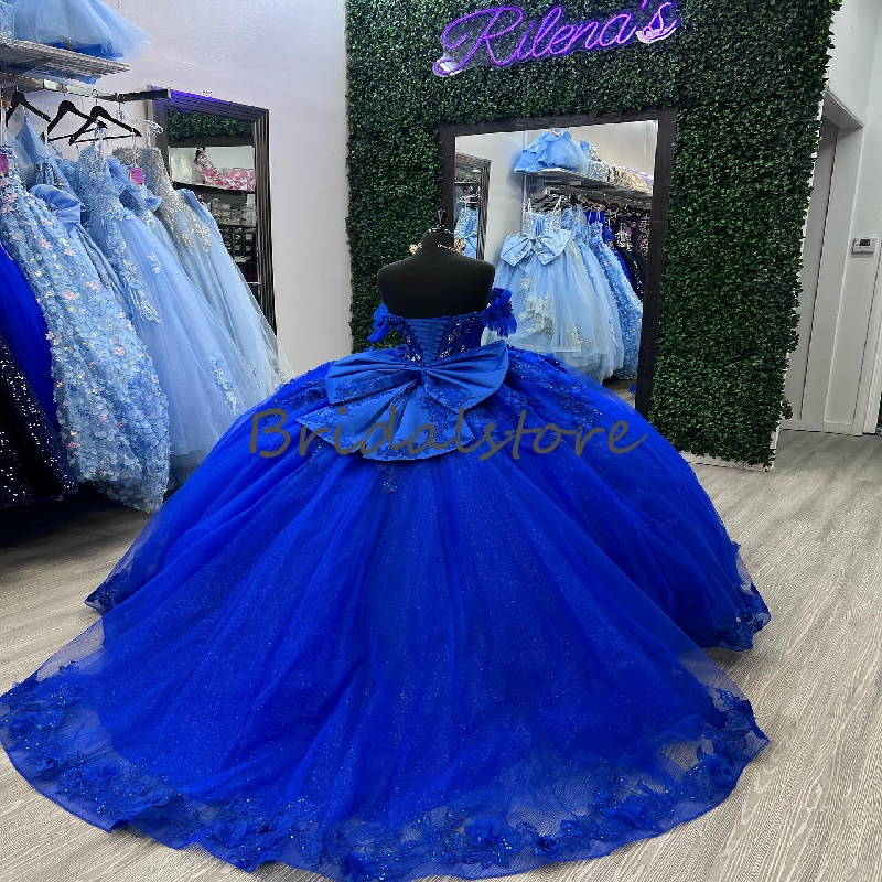 Gorgeous Royal Blue Quinceanera Dress 2025 Puffy Tulle Lace Flower Fifteen Formal Birthday Party Vestido De 15 Anos Xv Beaded Ball Gown Prom Dress