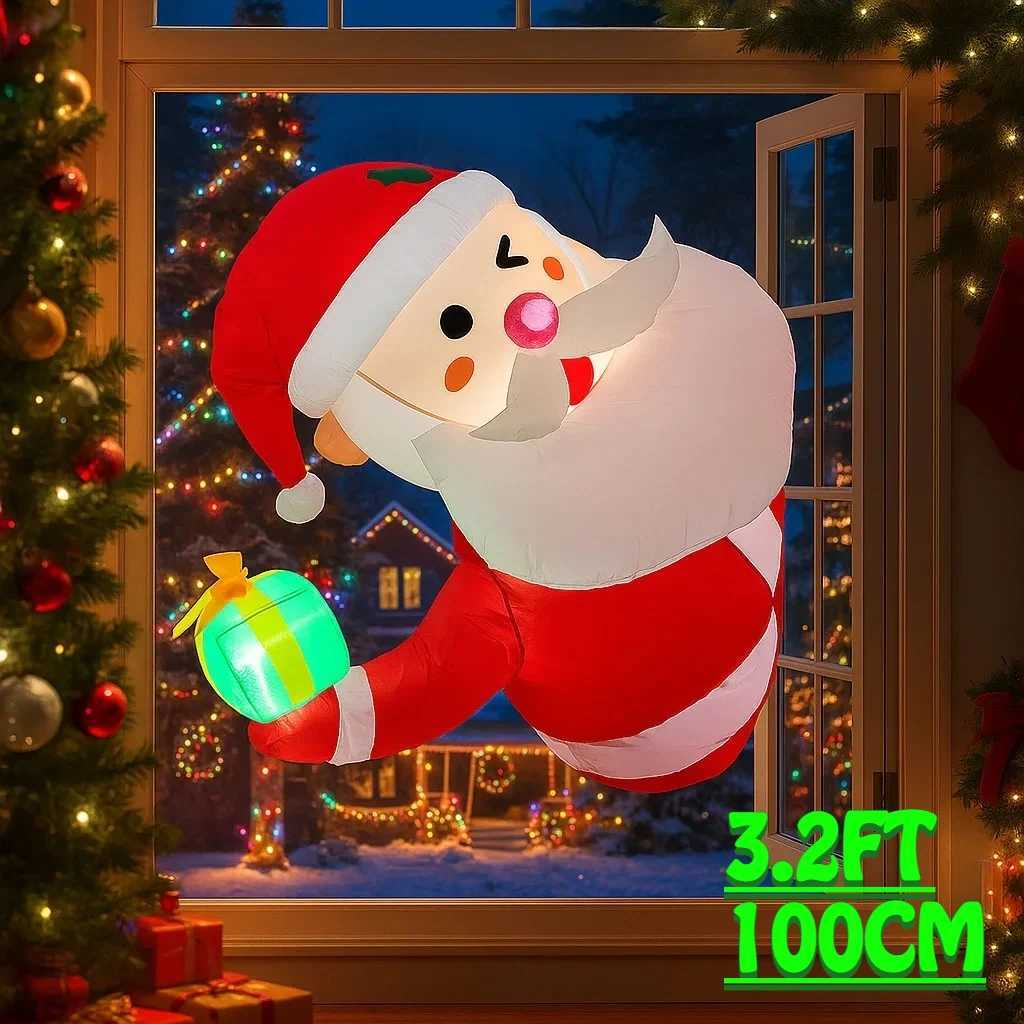 32FT Outdoor Holiday Inflatable Decorations Santa Claus Gift Xmas Yard Lawn Party Ornaments Lights Christmas Home Toy W251107