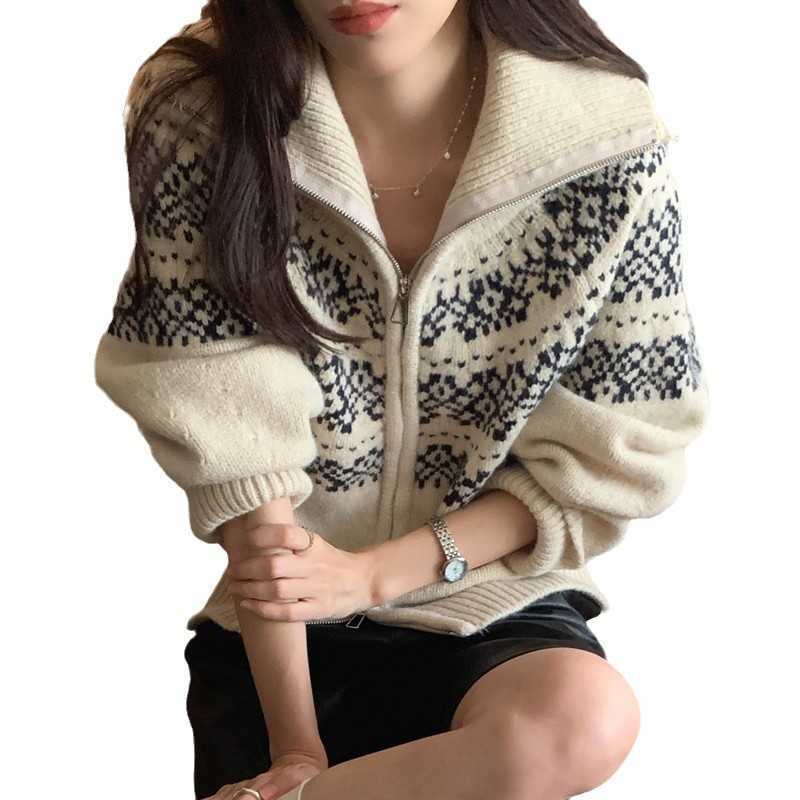 KANING Fair Isle Jacquard Zipper Knitted Cardigan 2025 Autumn Winter New Top Christmas Chic Sweater W251107