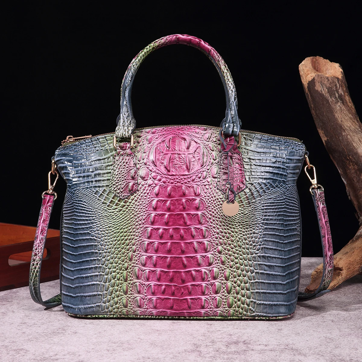 Ombre Embossed Handbag Classic Style Crossbody Bag Womens Leather Satchel Purse 251107