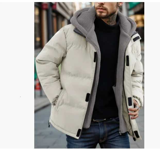 Winter New Thick Plus Size Warm Mens Fake Two-piece Trendy Cotton Jacket with Loose Zipper and Casual Cotton Jacket for MenT251107