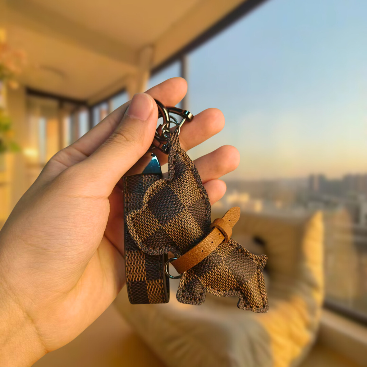 Luxury Bulldog Charm with Vintage Monogram Cute Key Ring Bag Accessory Wholesale