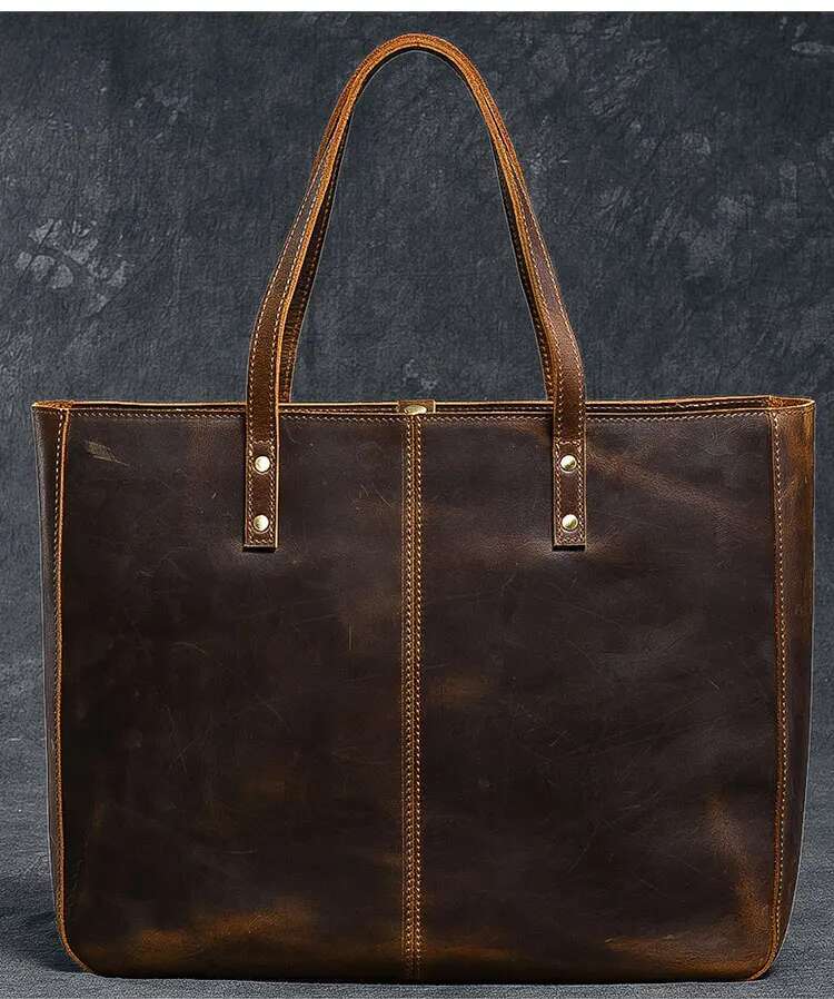 Vintage Crazy Horse Handbag For Women Big Capacity Cowhide Tote Soft Cow Leather Shoulder Bag Female Large Travel Bags
