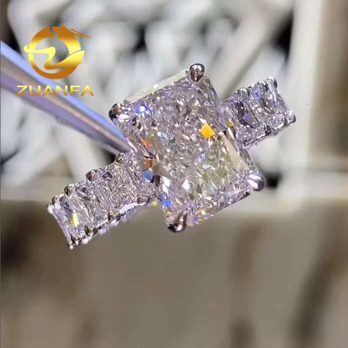 Luxury Women Jewelry 10k 14k 18k White Gold Diamond Ring Vvs Radiant Cut Eternity Ring Band Engagement Rings Moissanite