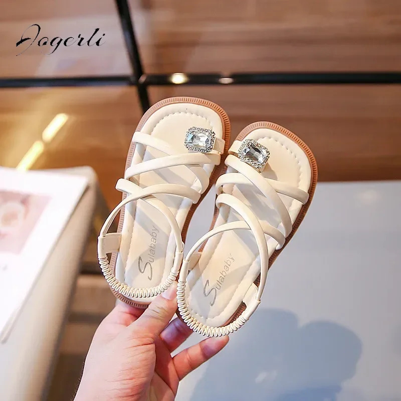 Kids Girls Toe Sandals Summer Rhinestone Fashion Sandals Children Stylish Non-slip Princess Shoes Slipper Size 23-36 250407