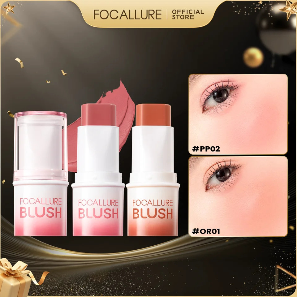 FOCALLURE waterproof powder blusher stick durable 3 in 1 matte eye shadow lipstick Highlighter cosmetics for women 250325