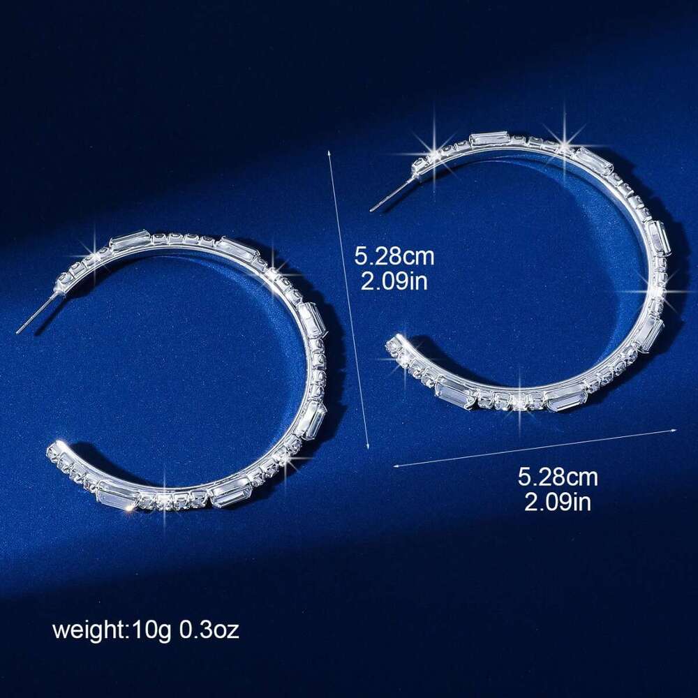 C-shaped large ring with rhies, personalized opening for women, irregular circular earrings, exaggerated style earrings