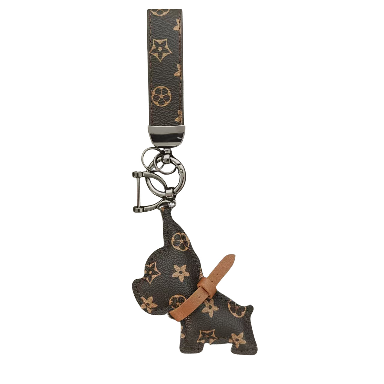 Luxury Bulldog Charm with Vintage Monogram Cute Key Ring Bag Accessory Wholesale