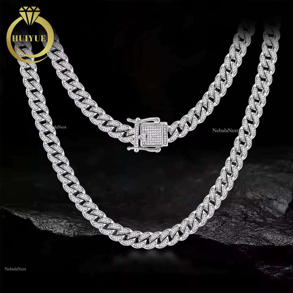 Huiyue Hiphop Jewelry VVS Dia S Sier Iced Out Mossanite Cuban Chain Necklace
