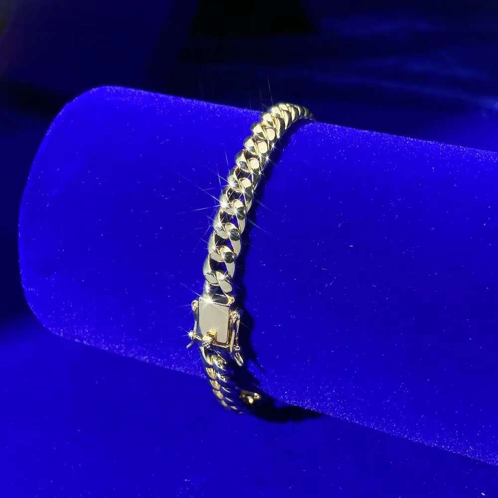 925 Sterling Silver Hip Hop Saudi 8MM Real Gold No Diamonds Smooth Non Tarnish Jewelry Cuban Chain Bracelet