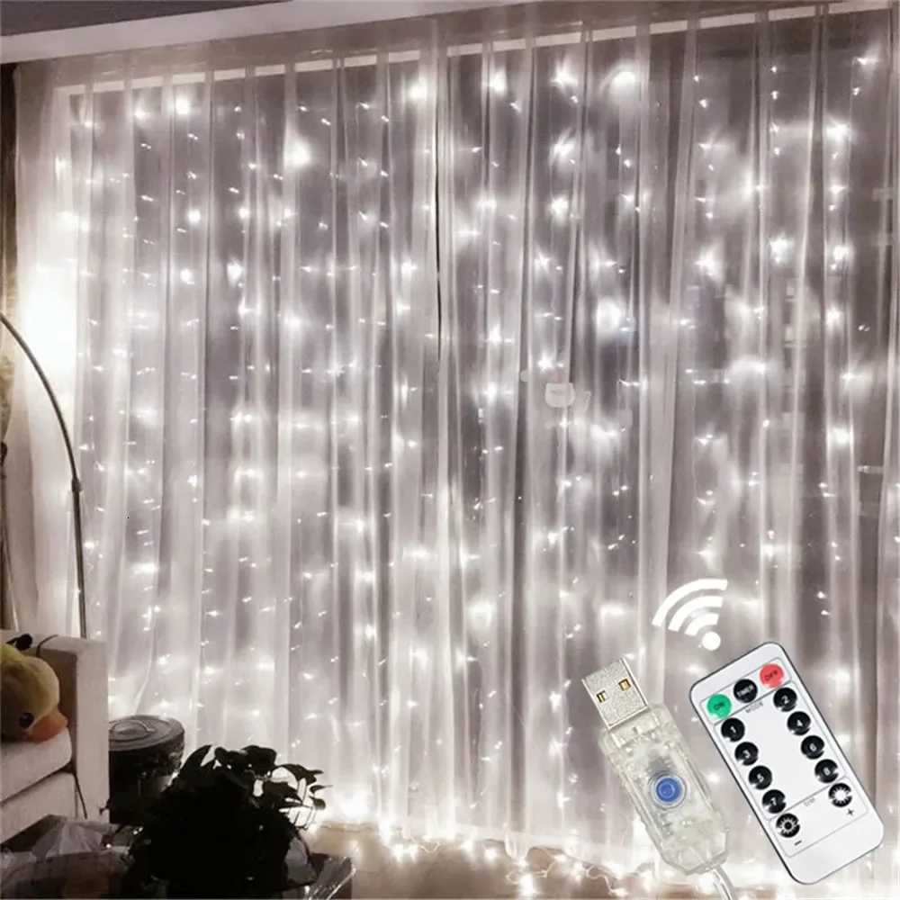 6m/3m LED Fairy String Curtain Lights New Year Lamp Christmas Lights 8 Mode Remote USB Festoon Christmas Decor For Home Holiday W251107