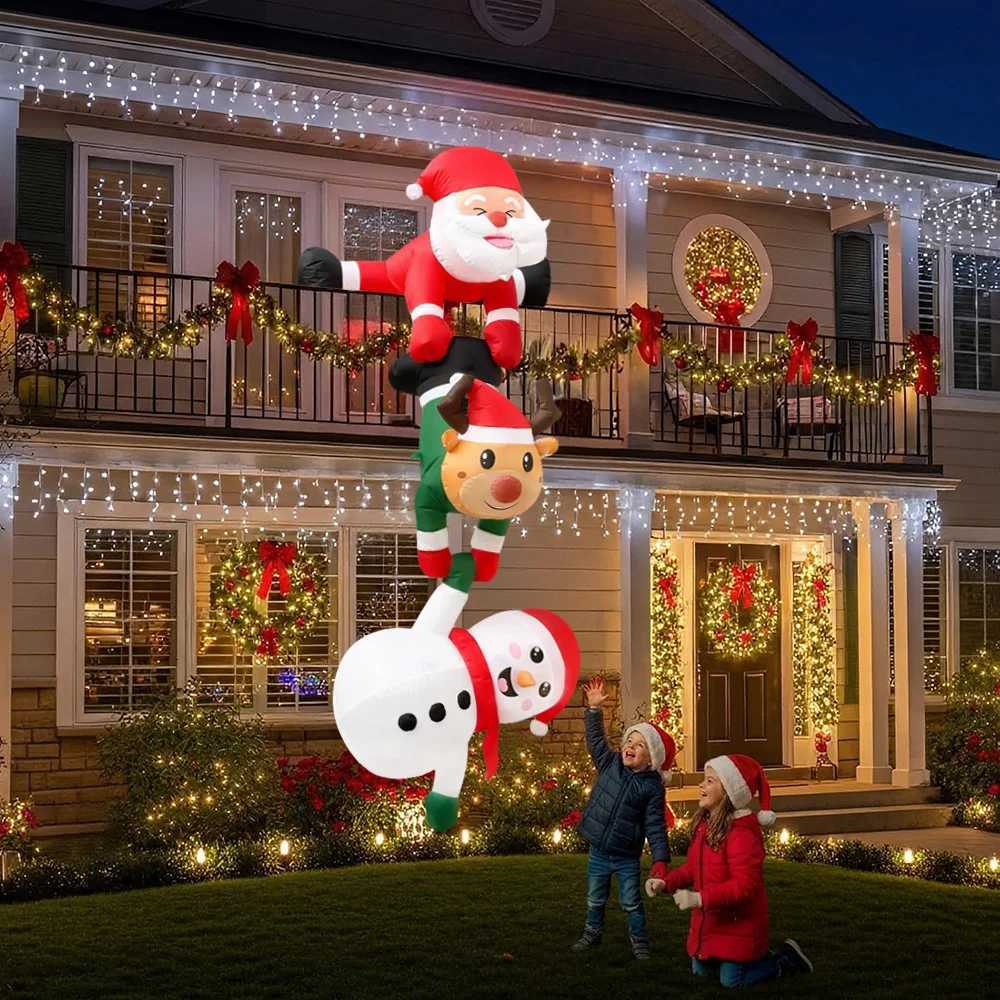 8FT Christmas Inflatables Decor Climbing Santa Claus with Reindeer Snowman/Elves Xmas Decor for Beam Roof Tree Indoor Party W251107
