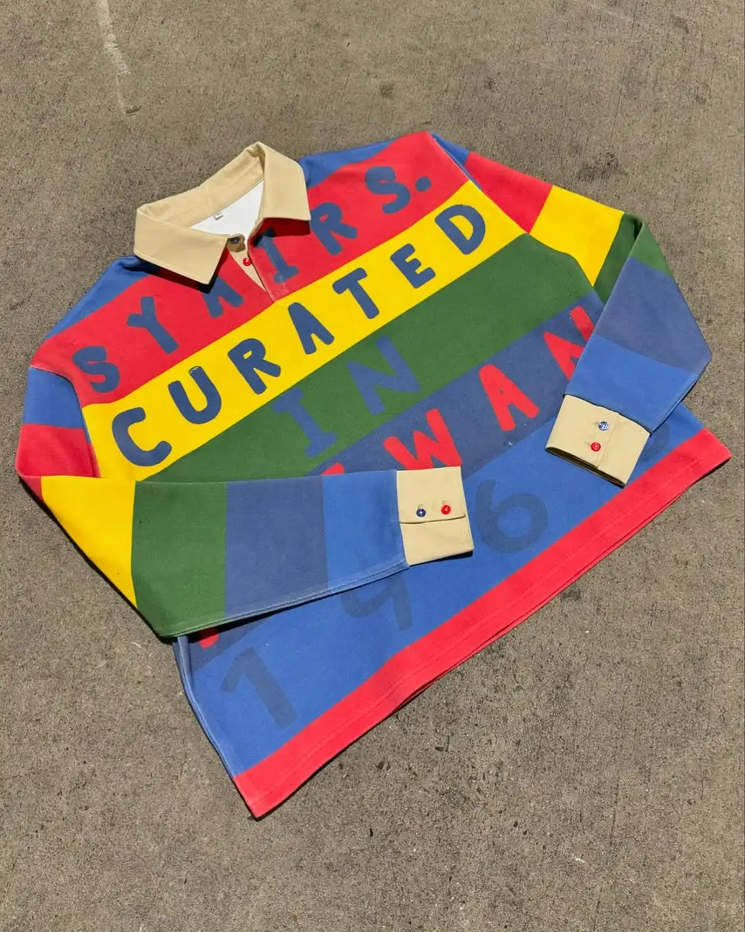 Street fashion dopamine colorful cute letter style polo shirt mens loose sports shopping clothing long sleeved top 250407