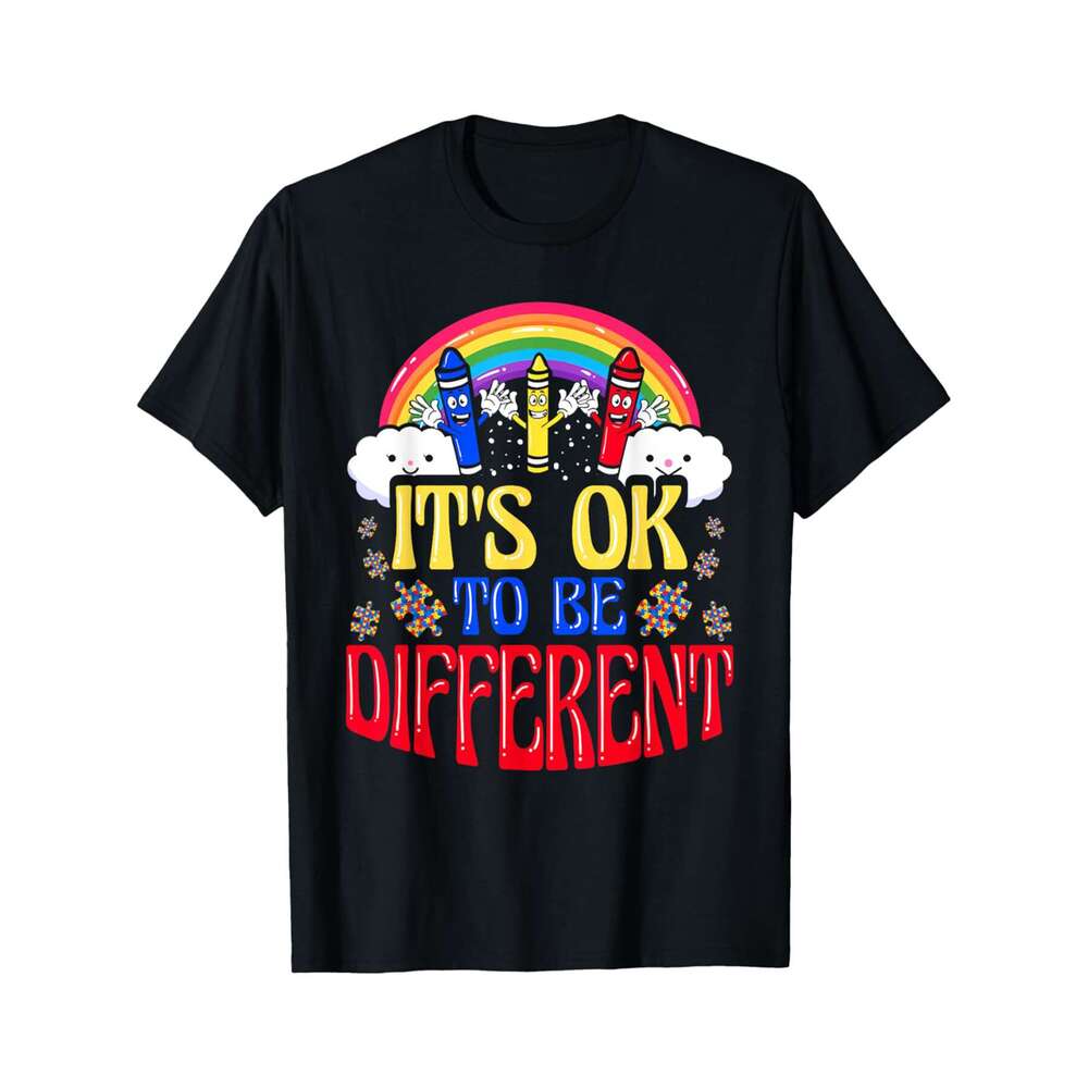 Designer T shirt Its Ok To Be Different TShirt - Autism Awareness Crayons - 220g Tshits