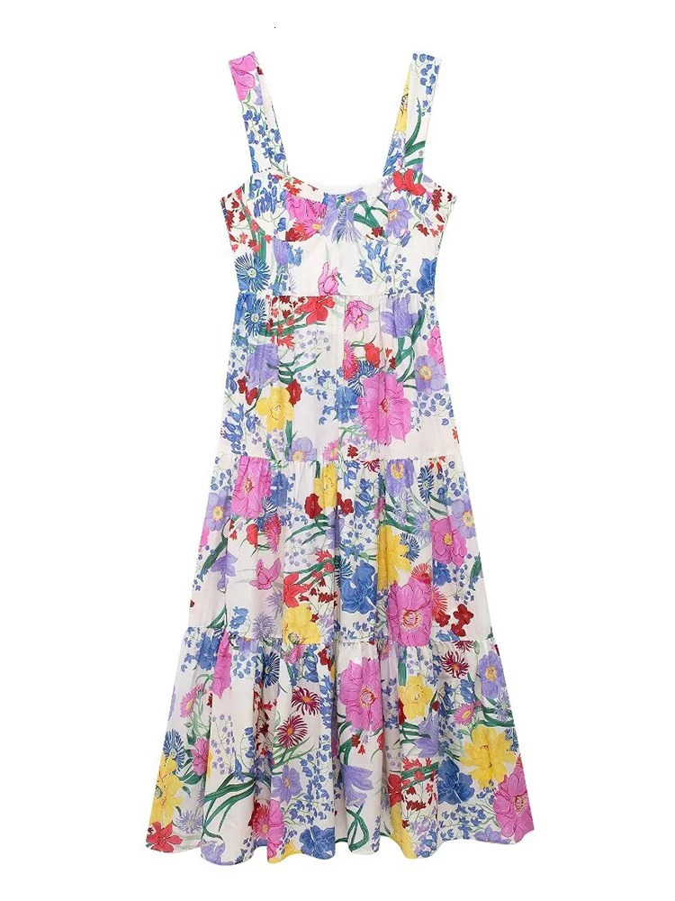 TFMLN Summer Holiday spaghetti strap dress womens fashionable floral print beach vacation Midi Vestitos Camisol 250313