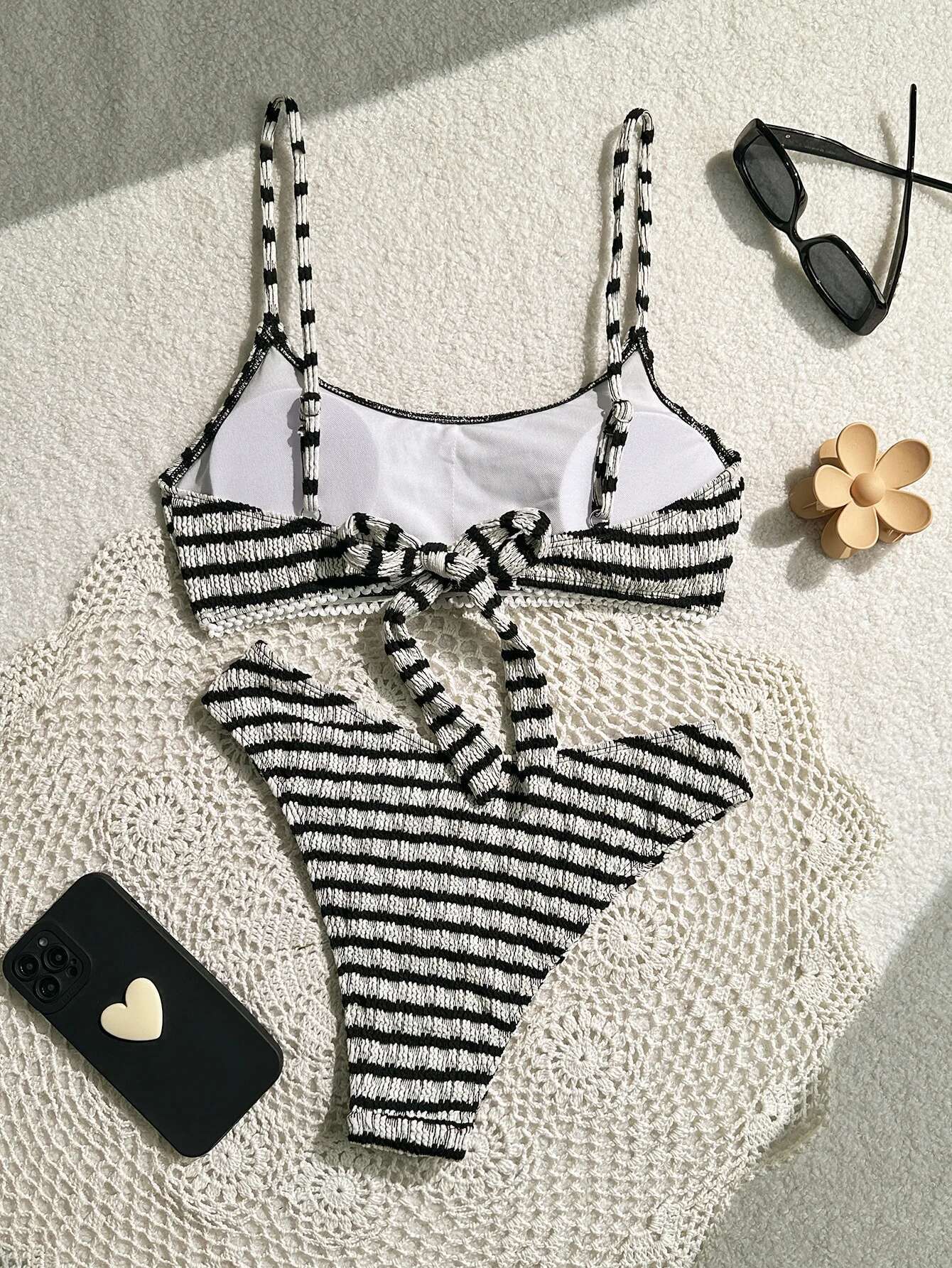 Dongdumaoyi Sexy Black Striped Bikinis Women Halter Pleate Push Up Micro Swimsuit Brazilian Beach Bathing Suit Holiday Thong Swimwear