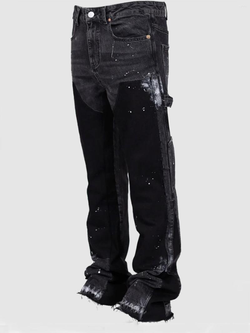 Men's Jeans Denim Overalls European And American Fashion Ins Explosive Stretch Patch Laminated Flared Pants