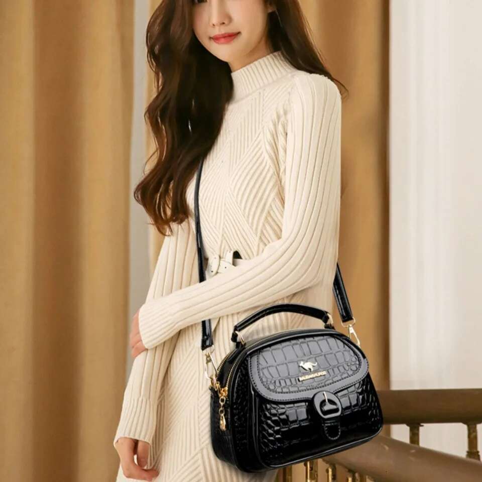 Genuine Brand 2 Layers Handbags Designer High Quality Patent Leather Crossbody Shoulder Bags for Women Mother