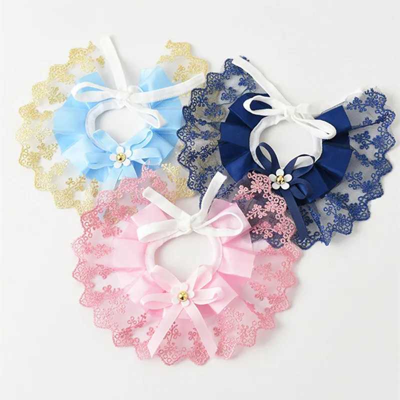 High Quality Fashion bow pet collar cute lace mesh embroidery pet bib Burp fabric cute dog and cat necklace T250407