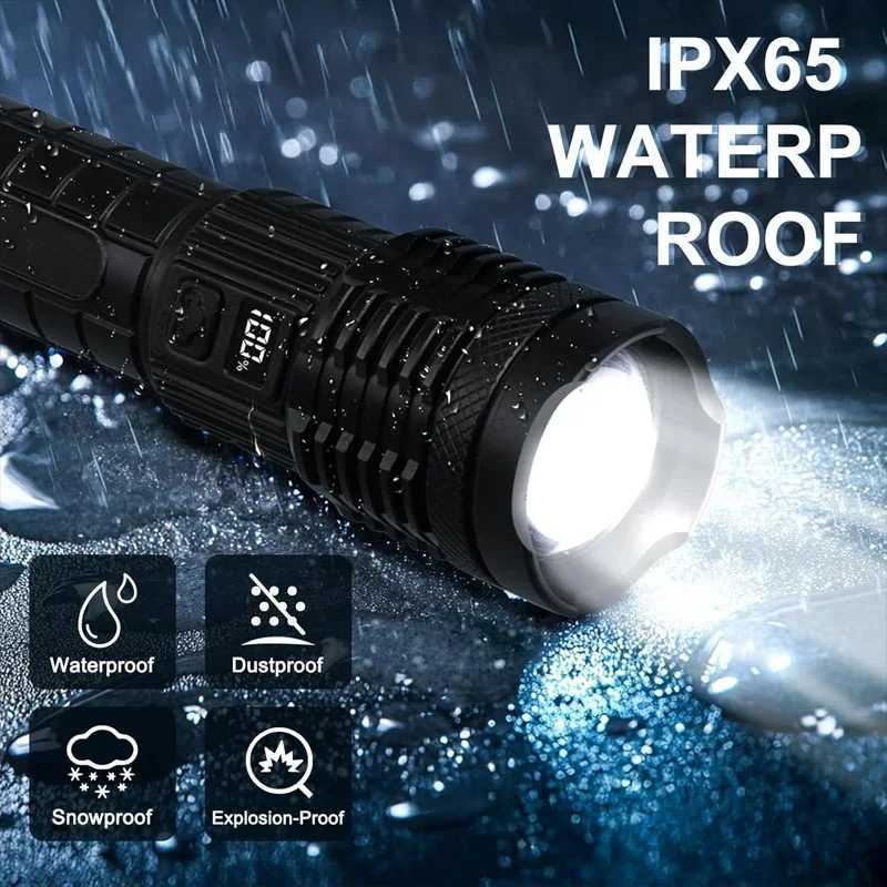 Rechargeable Flashlight with 1800 Lumens LED Display Adjustable Focus 5 Modes IPX4 Waterproof Portable Torchs for OutdoorW251106
