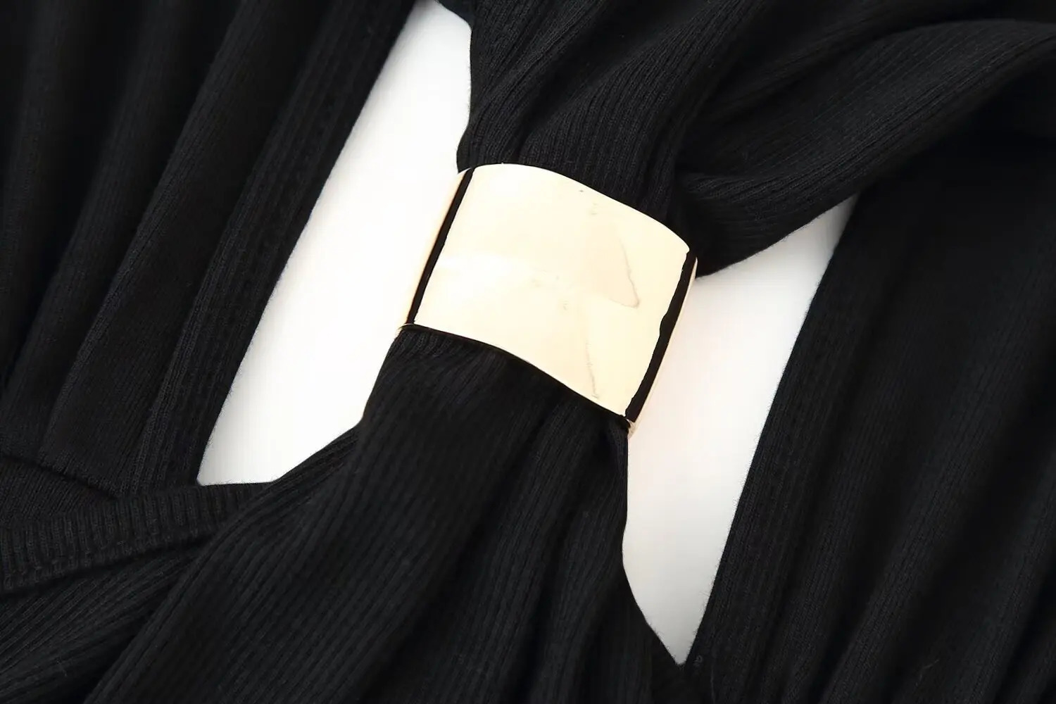 TRAFZA Womens Black Sexy Collar Temperature Knitted Dress Elegant High Waist Party Sleeveless 250407