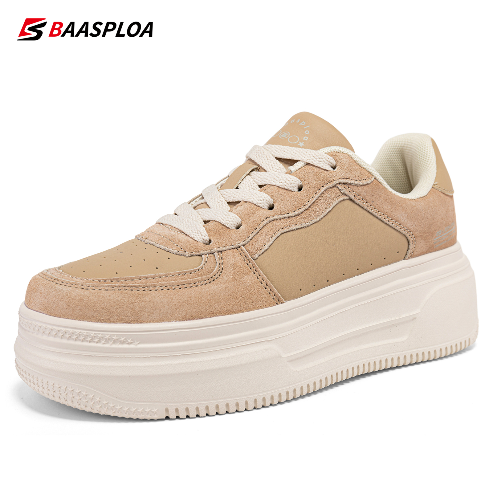 Baasploa Women Skateboarding Shoes Casual Sneakers Femals Leather Walking Shoes Non-Slip Outdoor Shoes