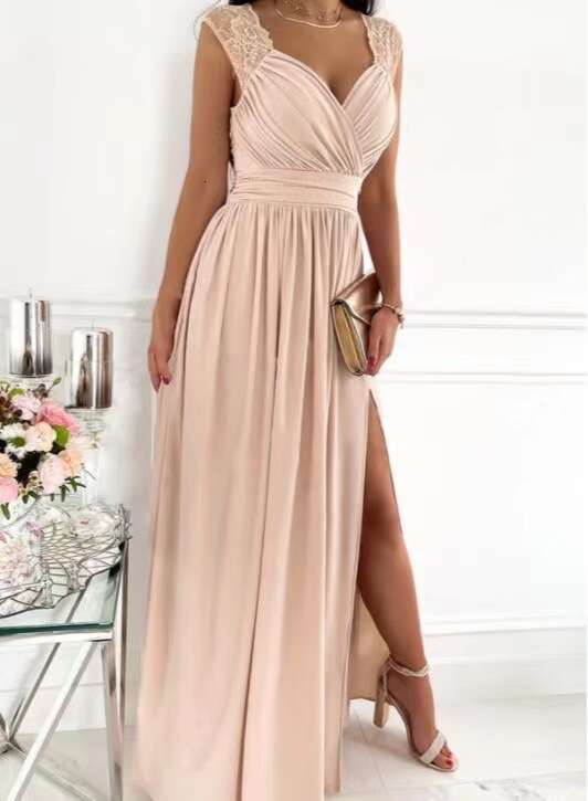 2025 Independent Station Wish Hot-Selling Sleeveless Lace Backless Hem Slit Women's Dress
