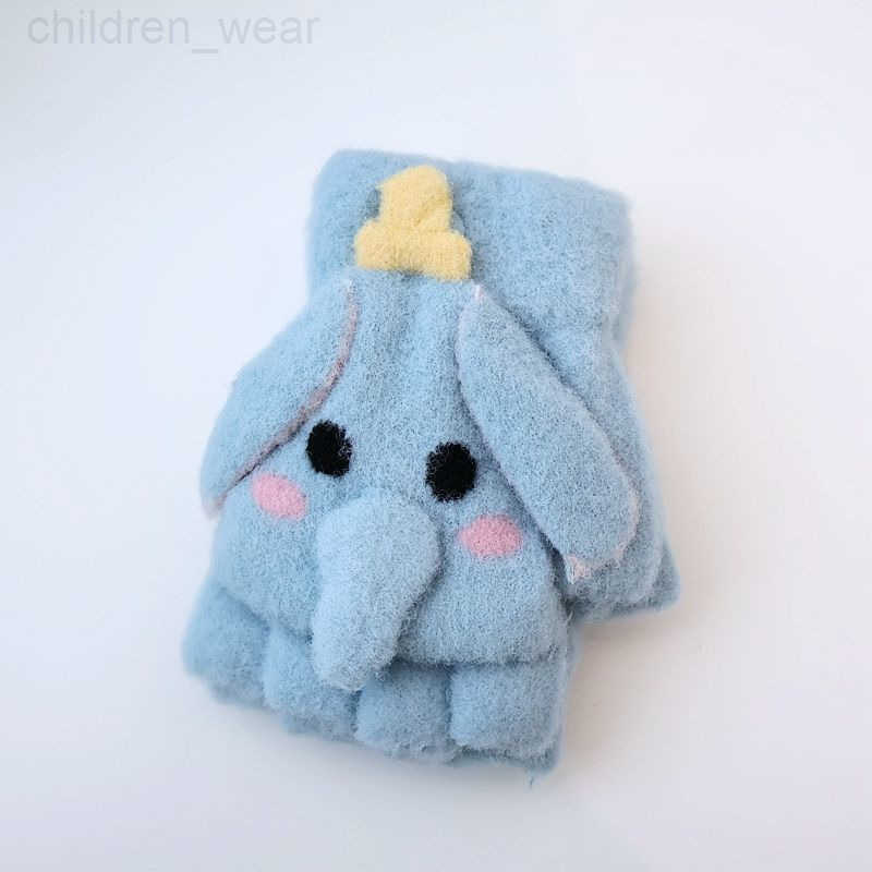 Disney Childrens Gloves Winter Warm Half Fingerless Flip Cover Elastic Elementary School Flying Elephant Kiki Strawberry Bear Mickey H251107