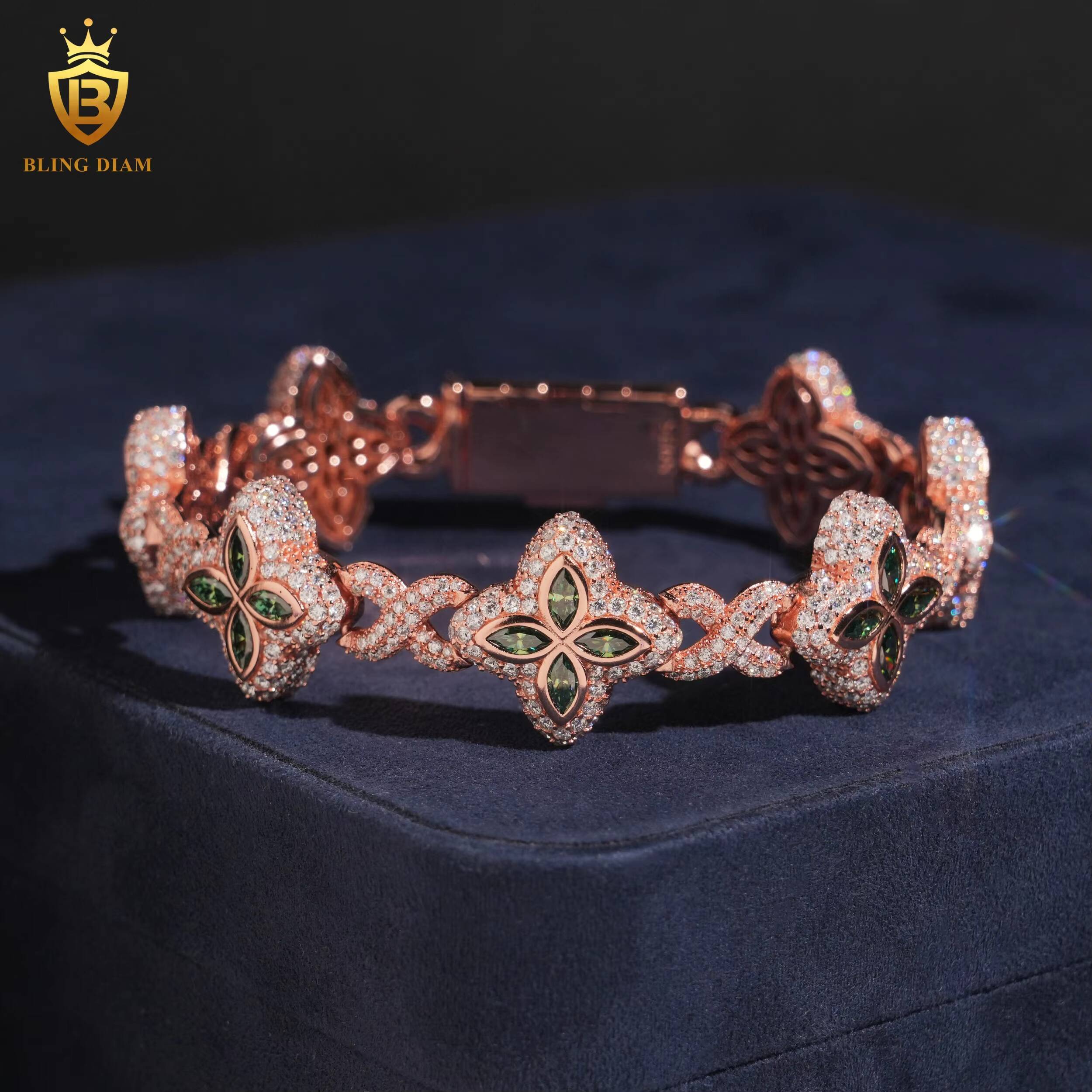 Moissanite Bracelet Rose Gold Plated 18mm Marquise Cut Green Moissanite 925 Silver Chain Bracelets Bangles Fashion Jewelry