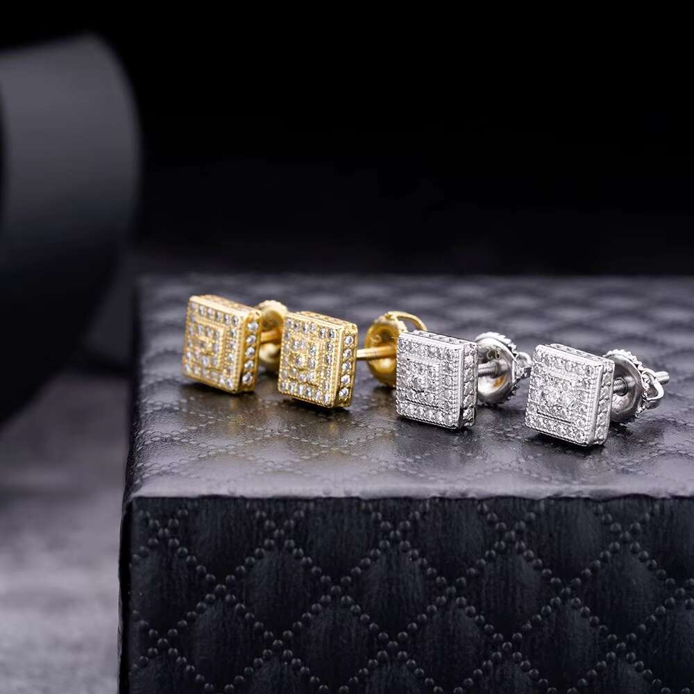 2021 New Design 7mm 14kt Gold Plated Cz Stone Moissanite Stud Earring for Women and Men