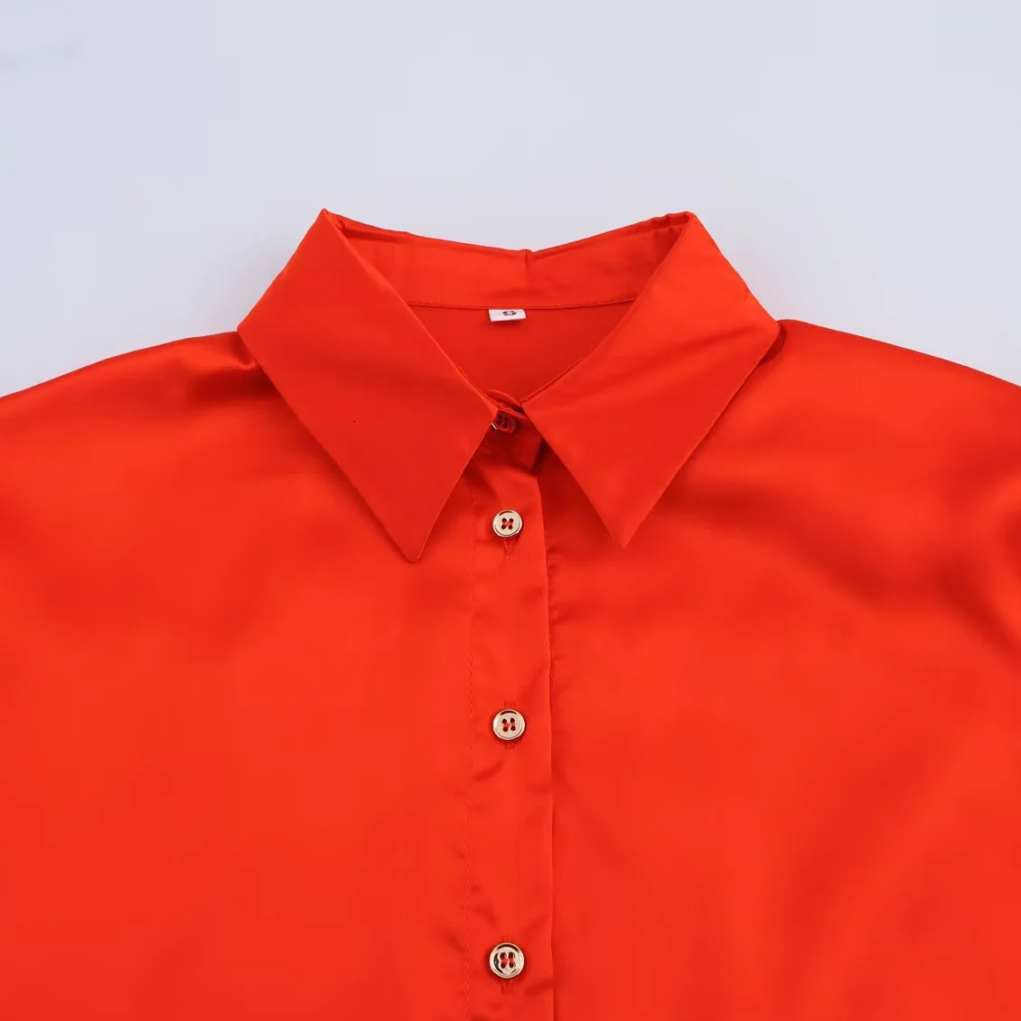 ZBZA Womens Tassel Satin Effect Shirt with Flip Collar Long Sleeve Single breasted Top for Spring and Summer Casual Solid Color Unique 250407