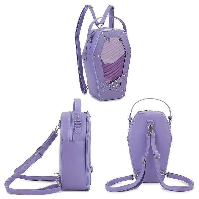 Helloween Goth Coffin Women Backpack Dark Punk Ita Crossblsy Bags For Girls Student Clear Window Black Shoulder Bag Female Purse