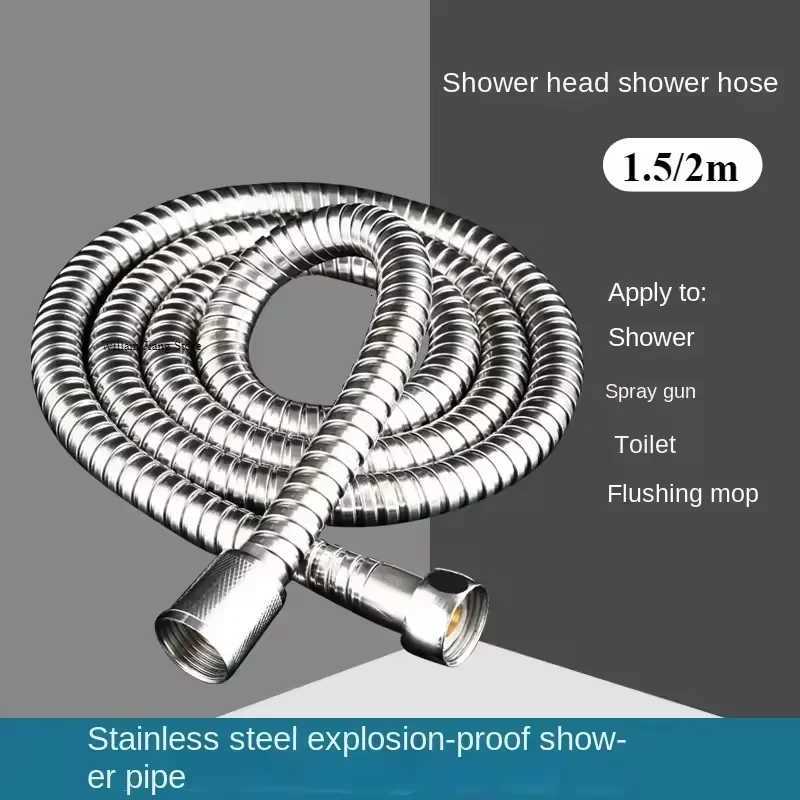 SUS 304 15/2M Black/silver ible Shower Hose Long Bathro Shower Pipe Extension Water Pipe Pl Pipe Bathro Accessories Y251107