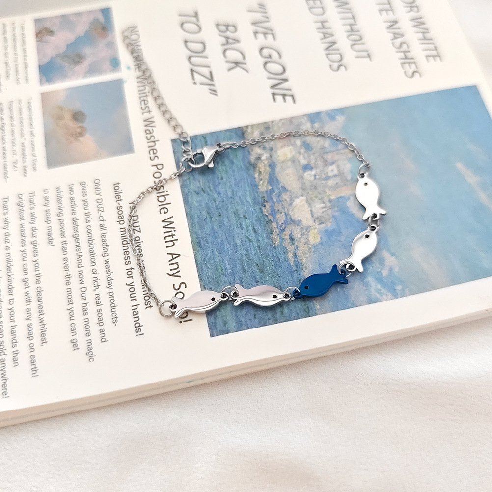 New Blue Fish School Upstream Inspiration Pendant Titanium Steel Bracelet Necklace Gift Jewelry