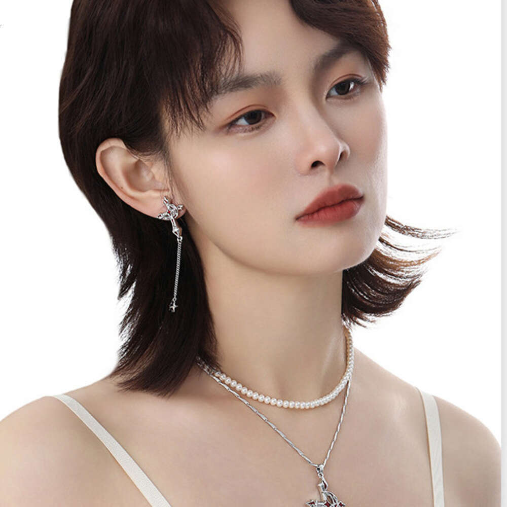 DHcollections Original Design Asymmetric Blood Moon Cross Earrings for Women, Niche High-End Unique Dark Style 925 Silver Needle Ear Jewelry - view 4