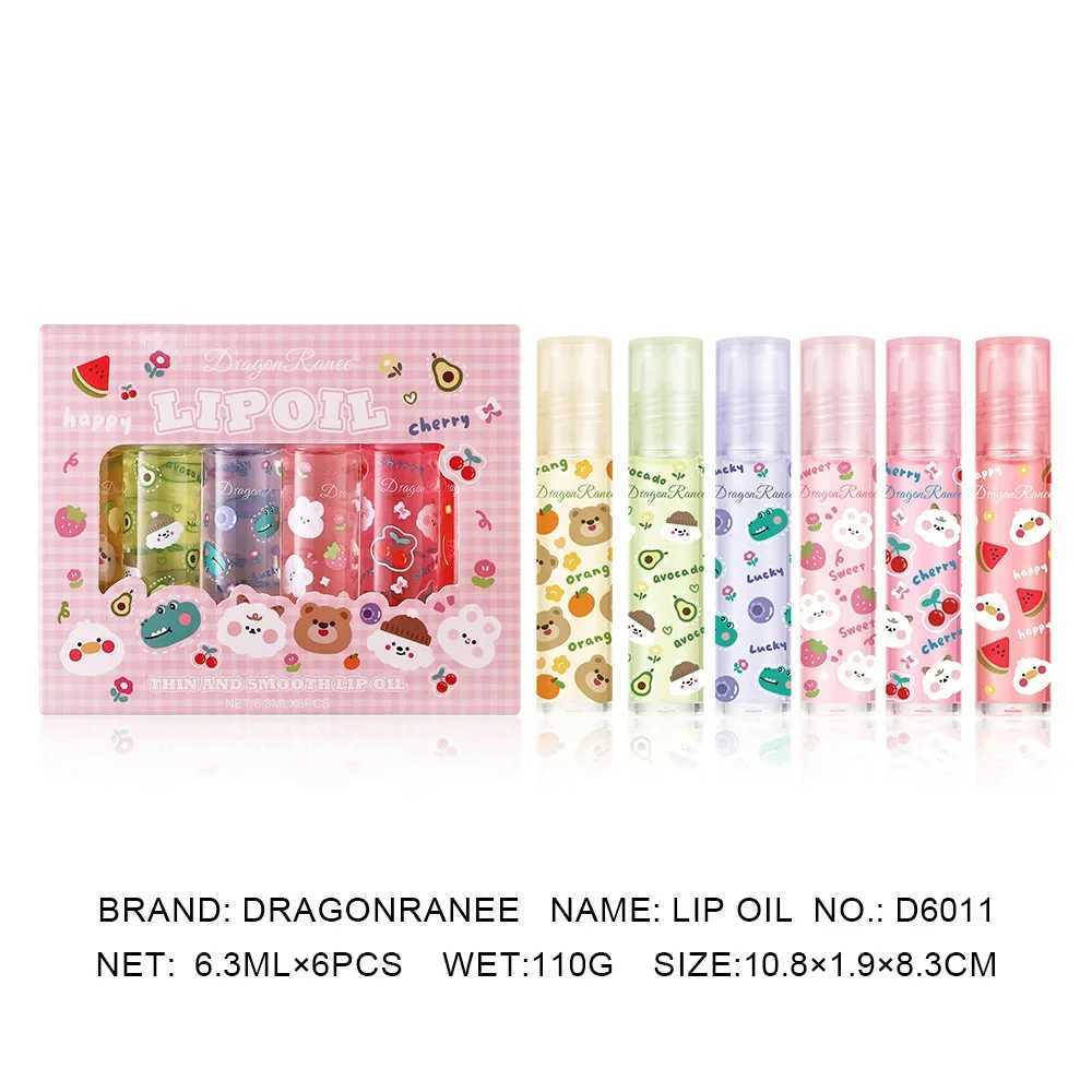 Dragon Ranee 6pcs/set Transparent Colorless lipstick Cute Fruit Cartoon lipstick Moisturizing Roller lipstick Set W250407