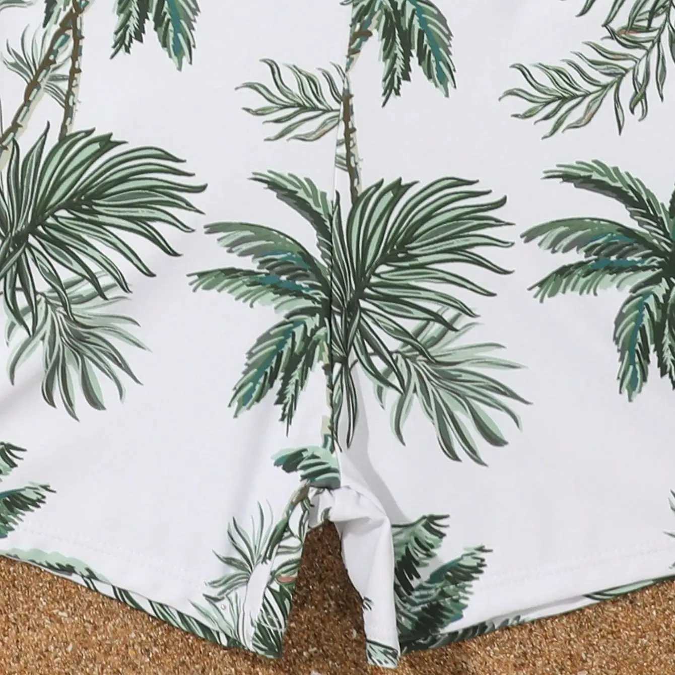 Girls 3-piece coconut palm print high waisted bikini shorts beach surfing Tankini set and shirt 7-12 years old childrens swimsuit J250403